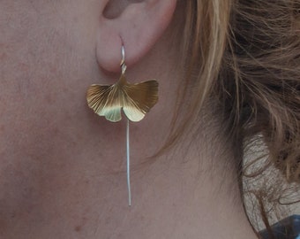 Black Friday jewelry, Plant earrings, dangle earrings, gold leaf earrings, valentines earrings, ginkgo leaf dangle earrings