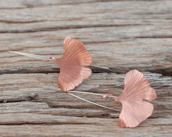 Ginkgo leaf dangle earrings, Copper ginkgo leaf earrings inspired by nature, best valentines gifts for her