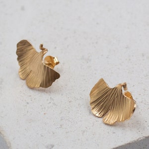 Black Friday, Ginkgo leaf earrings wedding, 18k gold plated earrings stud, ginkgo jewelry for women, handmade earrings gift personalized