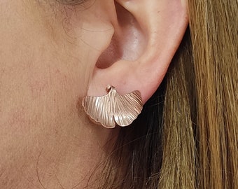 Rose gold earrings handmade, ginkgo leaf earrings stud, leaf jewelry for women, rose gold plated earrings gift for birtdhay woman