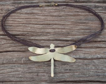 Dragonfly necklace gold, linen jewelry, dragonfly jewelry, valentines day gift