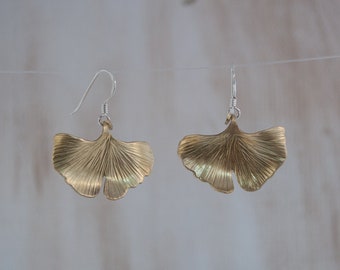 Black Friday sales, Ginkgo leaf earrings for women, brass earrings dangle flower, jewelry gift for mom, gold earrings dangle statement