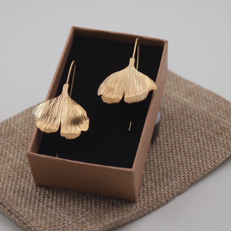 Black Friday earrings, Ginkgo earrings 18k gold, leaf earrings dangle boho, ginkgo jewelry for wedding, handmade earrings gift for mom image 6