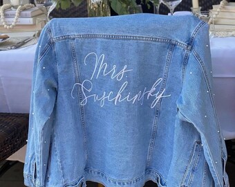 Custom Embroidered Pearl Denim Jacket: Relaxed Fit Boyfriend Style