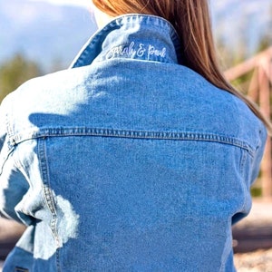 Custom Embroidered Under the Collar Denim Jacket, Personalized Bridal Gift