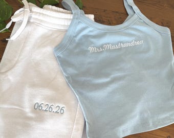 Custom Embroidered Mrs. Tank and Sweatpants Set