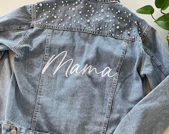 CUSTOM Embroidered Scattered Pearl Denim Jean Jacket __ Bride Jacket