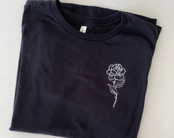 Embroidered Birth Flower Unisex Tee Shirt __ Mother’s Day Gift