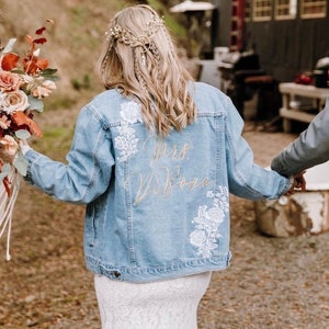 CUSTOM Embroidered Women's Relaxed Fit White Floral Denim Jean Jacket __  Bridal Jacket __ Bride Jacket