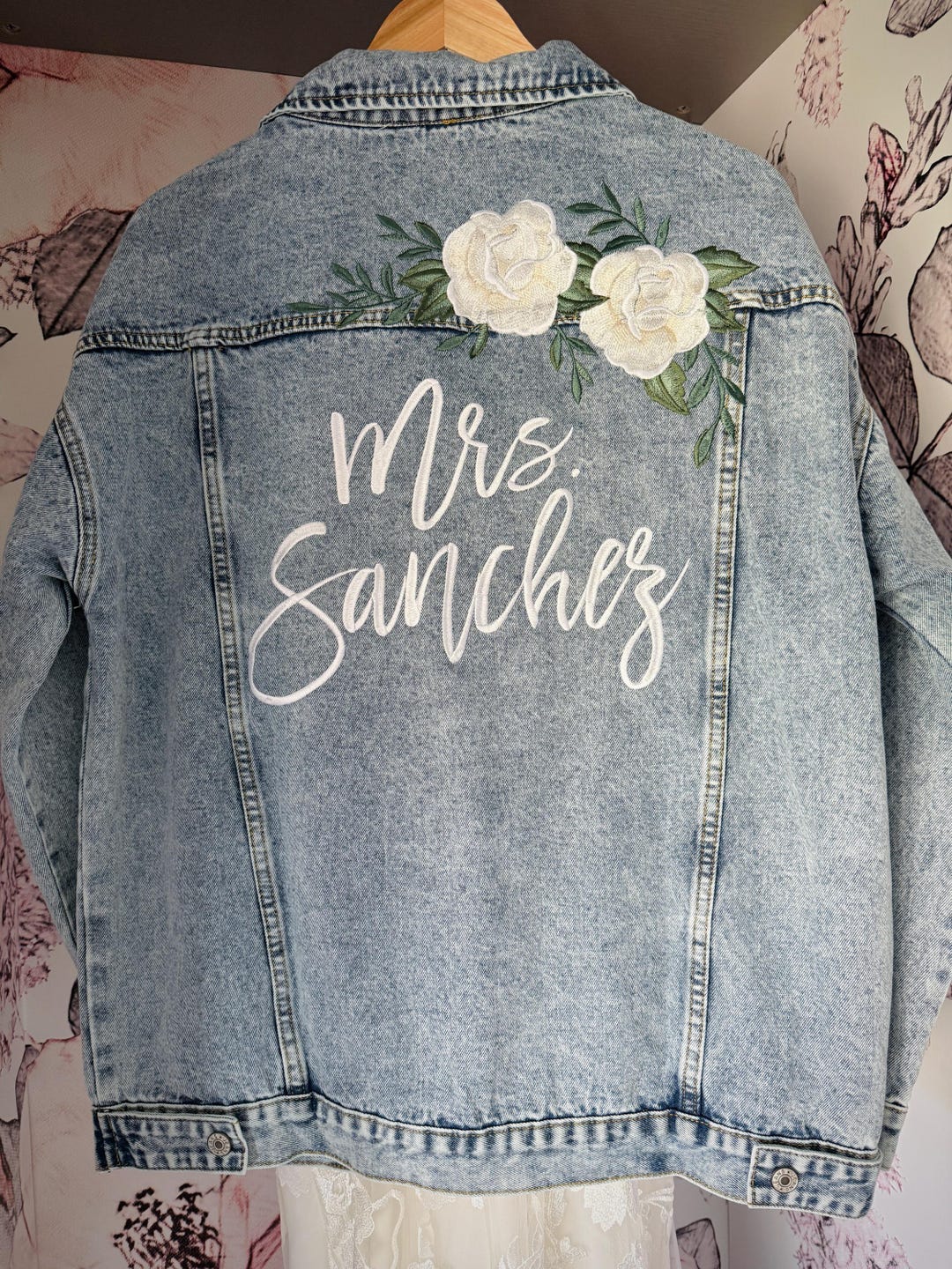 Custom Embroidered Ivory Rose Denim Jacket: Bridal Jean Jacket - Etsy