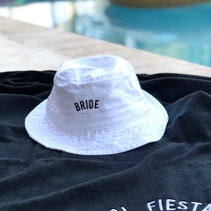 Embroidered White BRIDE Bucket Hat