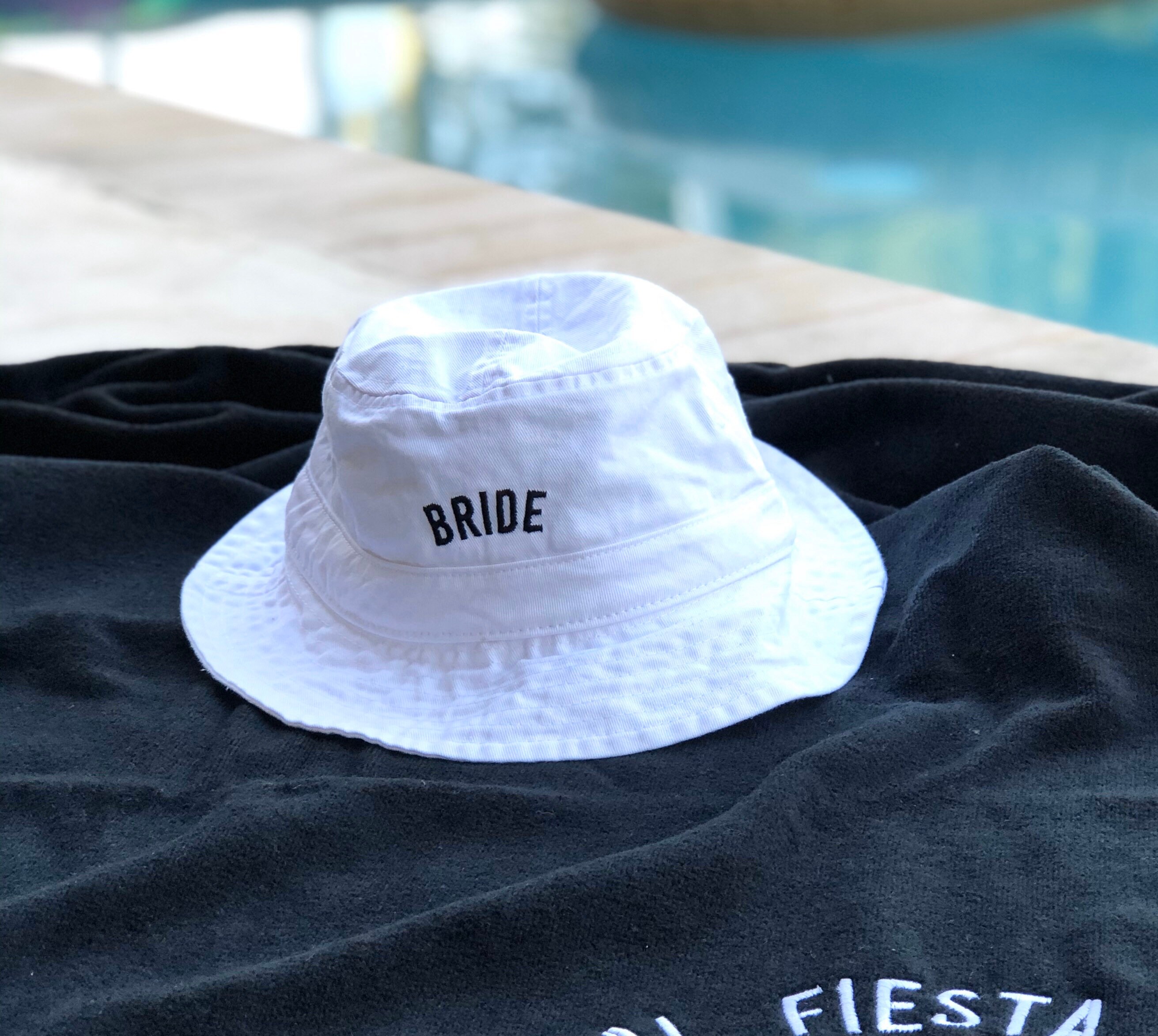 Embroidered White BRIDE Bucket Hat 
