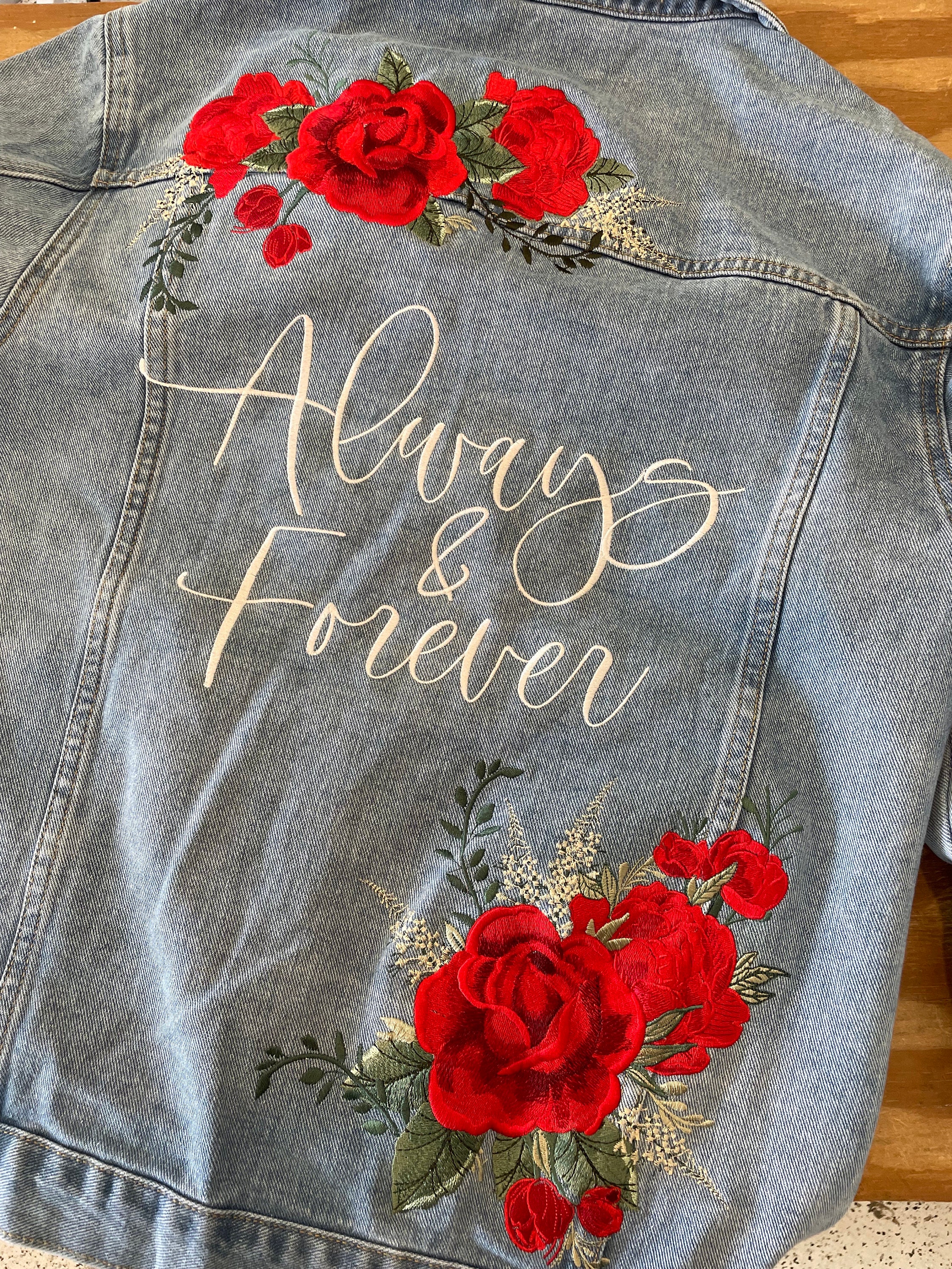 Custom Embroidered Denim Jacket: Red Roses Bridal Jean Jacket - Etsy