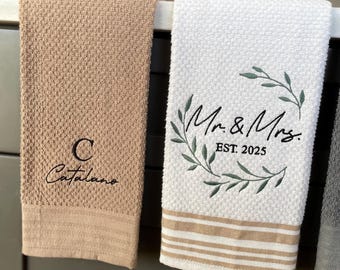 Embroidered Cotton Kitchen Towel: Housewarming, Newlywed Gift