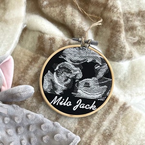 Custom Embroidered Ultrasound Embroidery Hoop Art — Baby Shower Gift  — Sonogram Ornament — Pregnancy Announcement