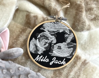 Custom Embroidered Ultrasound Hoop Art – Baby Shower Gift, Sonogram Ornament