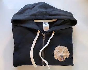 Custom Embroidered Pet Portrait Zip Up Hoodie: Recycled Fabric