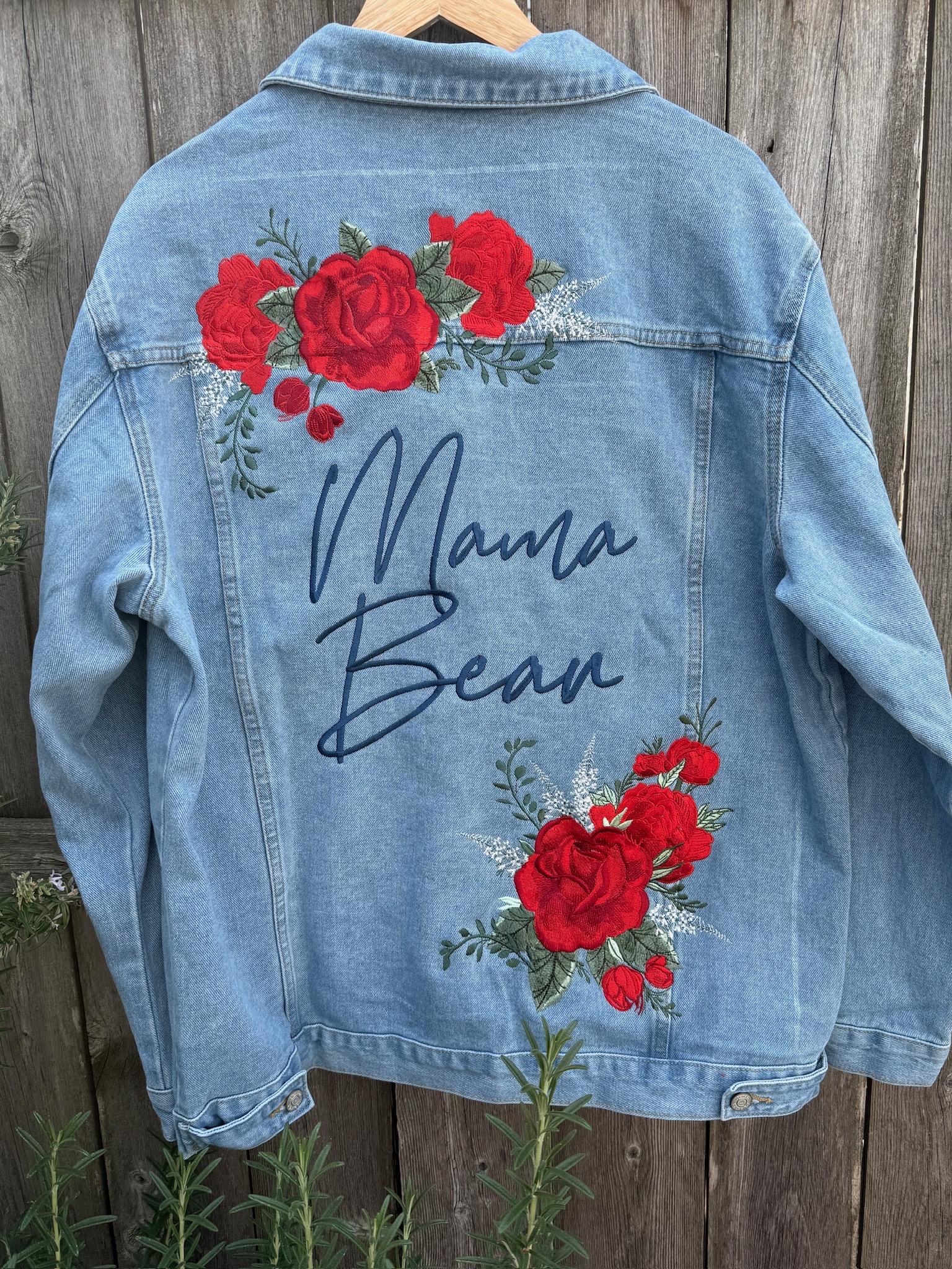 Custom Embroidered Denim Jacket: Red Roses Bridal Jean Jacket - Etsy