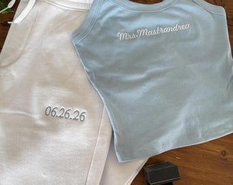 Custom Embroidered Mrs. Tank and Sweatpants Set