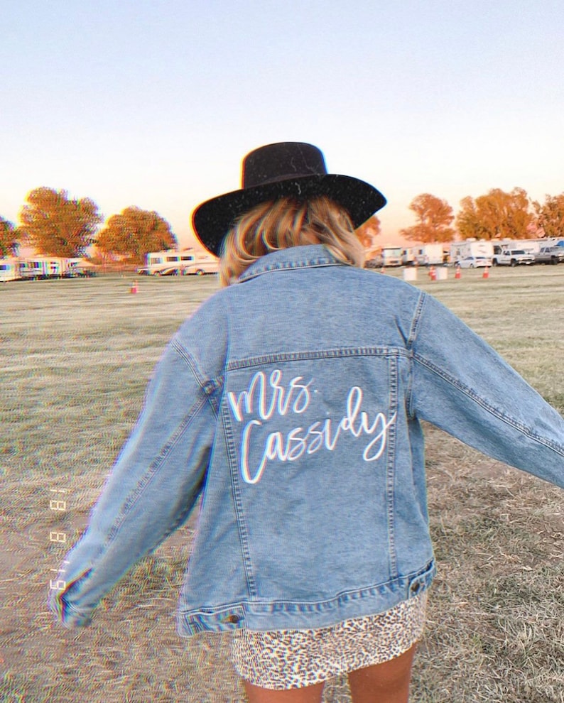 Size Large Custom Embroidered Denim Jacket: Personalized Bridal Party Gift