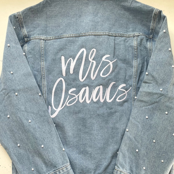 CUSTOM Embroidered Pearl Sleeve Women's Relaxed Fit Boyfriend Style High Quality Denim Jacket