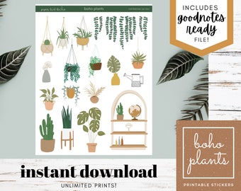 Boho Plants Stickers | Digital + Printable | Planner, Bujo, Memory Keeping, Goodnotes | Natural, Neutral Style | INSTANT DIGITAL DOWNLOAD