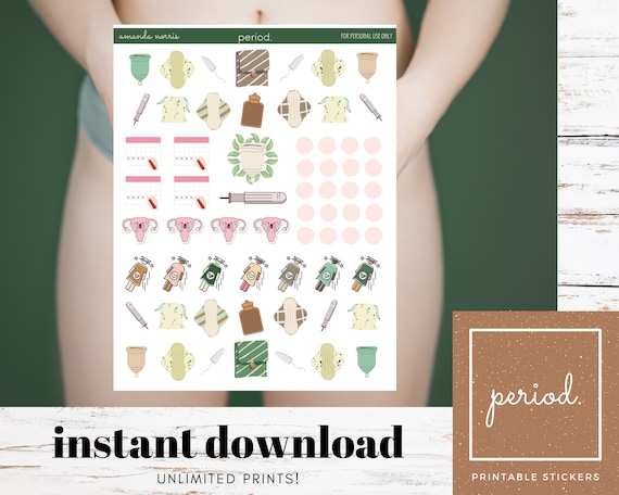 Printable Period Stickers | Fun Menstrual Tracking and Planner Decor | Tampons, Pads, Menstrual Cups, and more! | DIGITAL INSTANT DOWNLOAD!