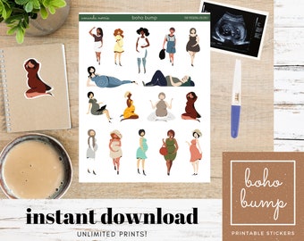 Boho Bump | Beautiful, Printable Baby Bump Stickers | Planners, Bujos, Scrapbooking, etc | Decorative Pregnancy Stickers | INSTANT DOWNLOAD