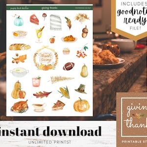 Watercolor Thanksgiving Stickers | Printable + Digital + Goodnotes Ready | Digital Planner, Bujo, Memory Keeping | DIGITAL INSTANT DOWNLOAD