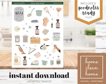 House Cleaning Planner Stickers | Home Clean Home | Printable + Digital + Goodnotes | Natural Cleaning Products | INSTANT DIGITAL DOWNLOAD