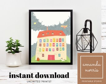 Chambray Alphabet House | Printable Wall Art | ABC Printable for Kid's Room or Classroom | Whimsical, Colorful, and Fun! | INSTANT DOWNLOAD