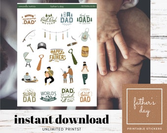Father's Day Printable Stickers  for Planner, Bujo, Scrapbook | Stickers for Fathers, Dads, Men | INSTANT DIGITAL DOWNLOAD