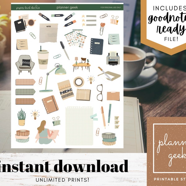 Planner Geek Stickers | Digital + Printable | Planner, Bujo, Memory Keeping, Goodnotes | Cute, Neutral, Fun | INSTANT DIGITAL DOWNLOAD