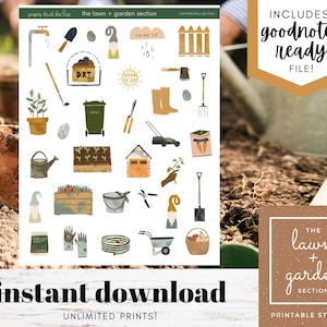 Pegatinas de jardinería imprimibles + digitales / planificadores, Bujo, mantenimiento de la memoria, + Goodnotes / herramientas de jardín, gnomos de jardín / DESCARGA DIGITAL INSTANTÁNEA