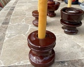 Vintage Brown Glazed Spool Joslyn Insulator, Approximately 3 quot Tall, Marked with Hand Dipped Candle