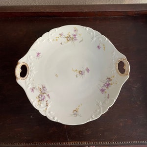 Vintage Haviland Limoges  12&quot; Serving Plate with Handles, Violet Flowers Marked in Green with Patent JPL, France and Red J. Pouyat, Limoges