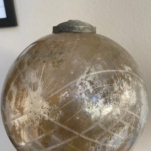 Vintage Large 8&quot; Etched Glass Christmas Ornament or Garden Gazing Ball