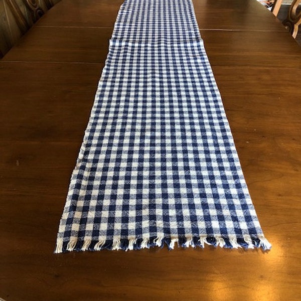 Blue and White Check Table Runner Etsy