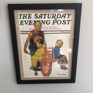 Authentic Vintage Framed Saturday Evening Post Magazine Cover, April 2, 1927, H. J. Soulen, &quot;Chinese Family&quot;