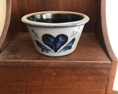 Vintage Reproduction Salt Glazed Apple Baker, Hand Made Rowe Pottery Works Cambridge, WI in 1999 with Blue Heart, Farmhouse Style