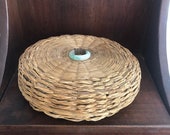 Vintage Sweet Grass Basket With Lid and Jadeite Ring