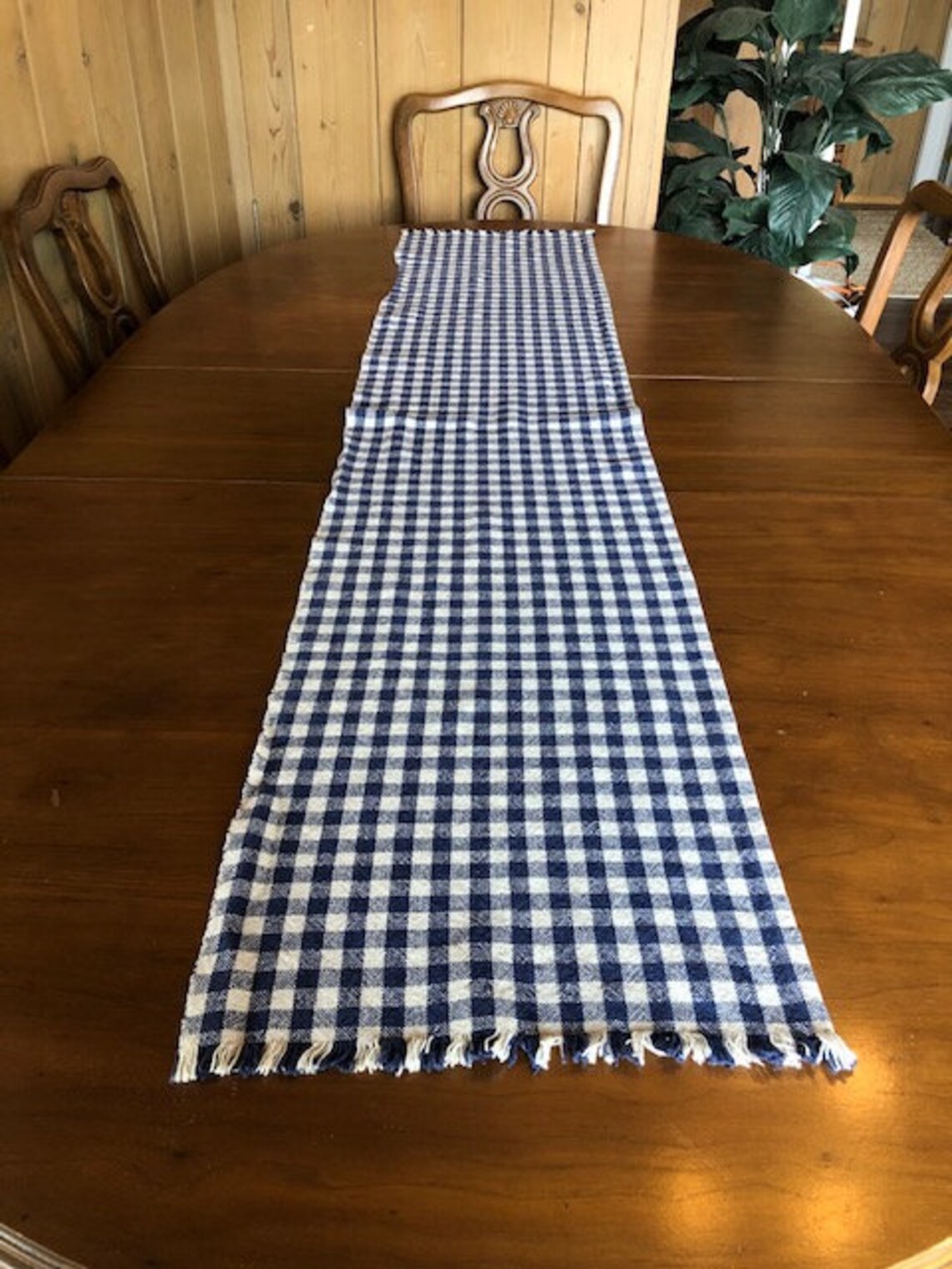 Vintage Blue and White Check Table Runner 39 Long X Etsy