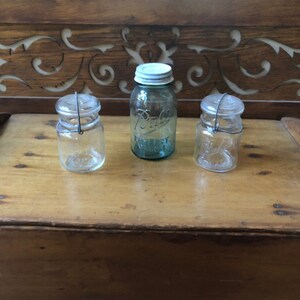 Three Vintage Ball Mason Jars marked Ball Perfect Mason and Ball Ideal