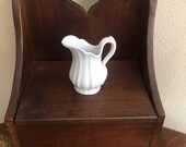 Antique Childs White Ironstone Pitcher, Ribbed with leaves on base of handle, No Mark