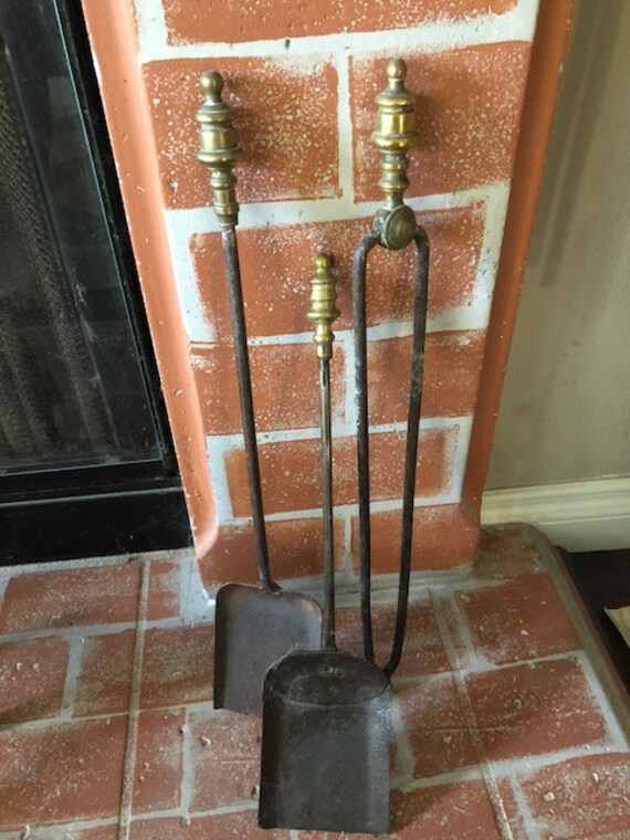 Three Pieces Of Vintage Fireplace Tools Forged Iron With Etsy