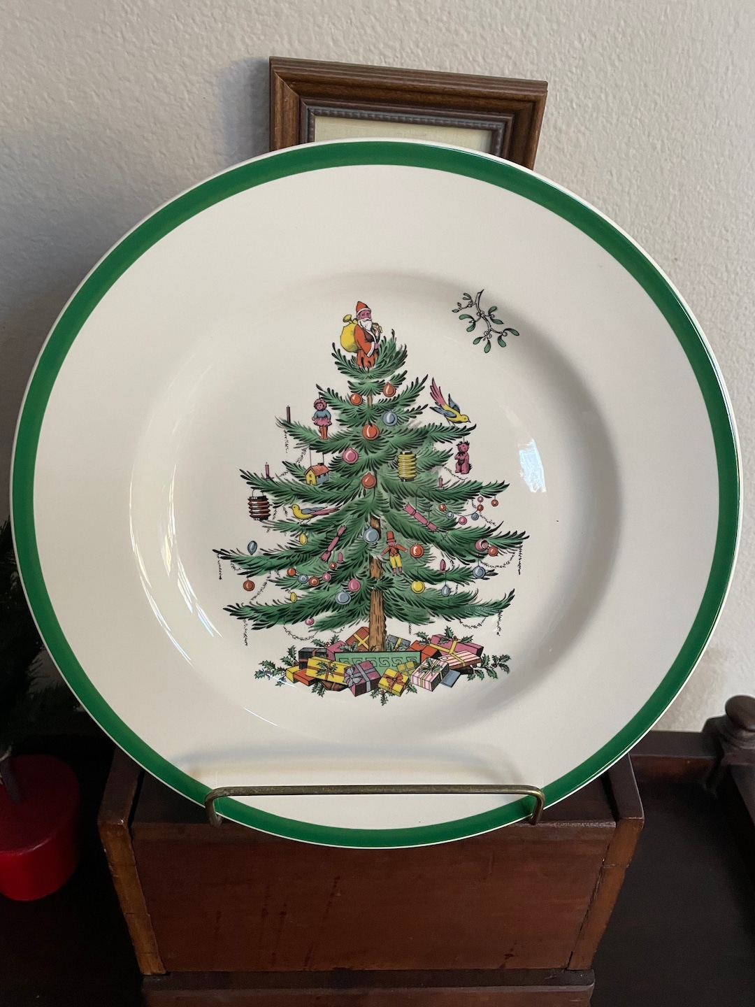 Two Vintage Spode Christmas Tree Dinner Plates, Measure 10 7/8 in