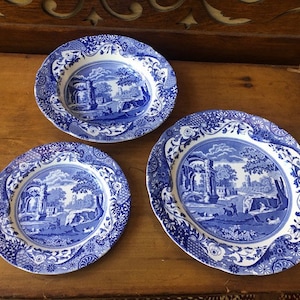 Vintage Spode&#39;s Italian 10&quot; Dinner Plate, 9&quot; Soup Bowl and 7.25&quot; Side Plate, Made in England, Spode Transferware
