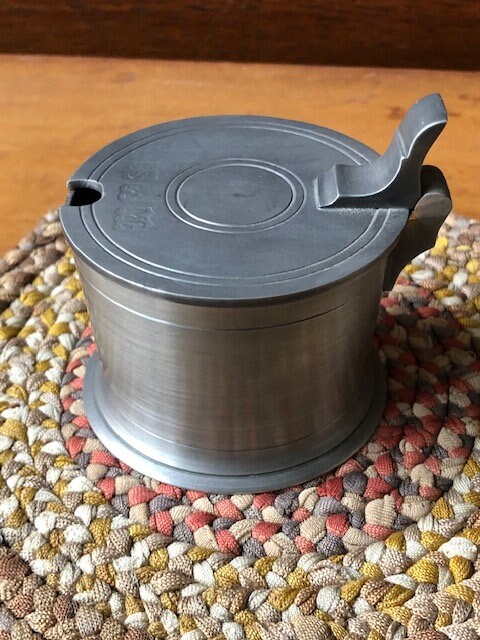 Vintage Pewter Mustard Pot and Spoon, John Somers, Brazil, Marked