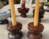 Pair of Vintage Pierce 355 Brown Glazed Porcelain Spool Insulators with Hand Dipped Candles