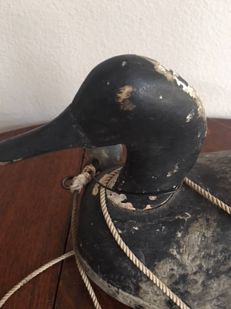 Antique Wood Duck Decoy With Lead Weight and Rope. Red Etsy